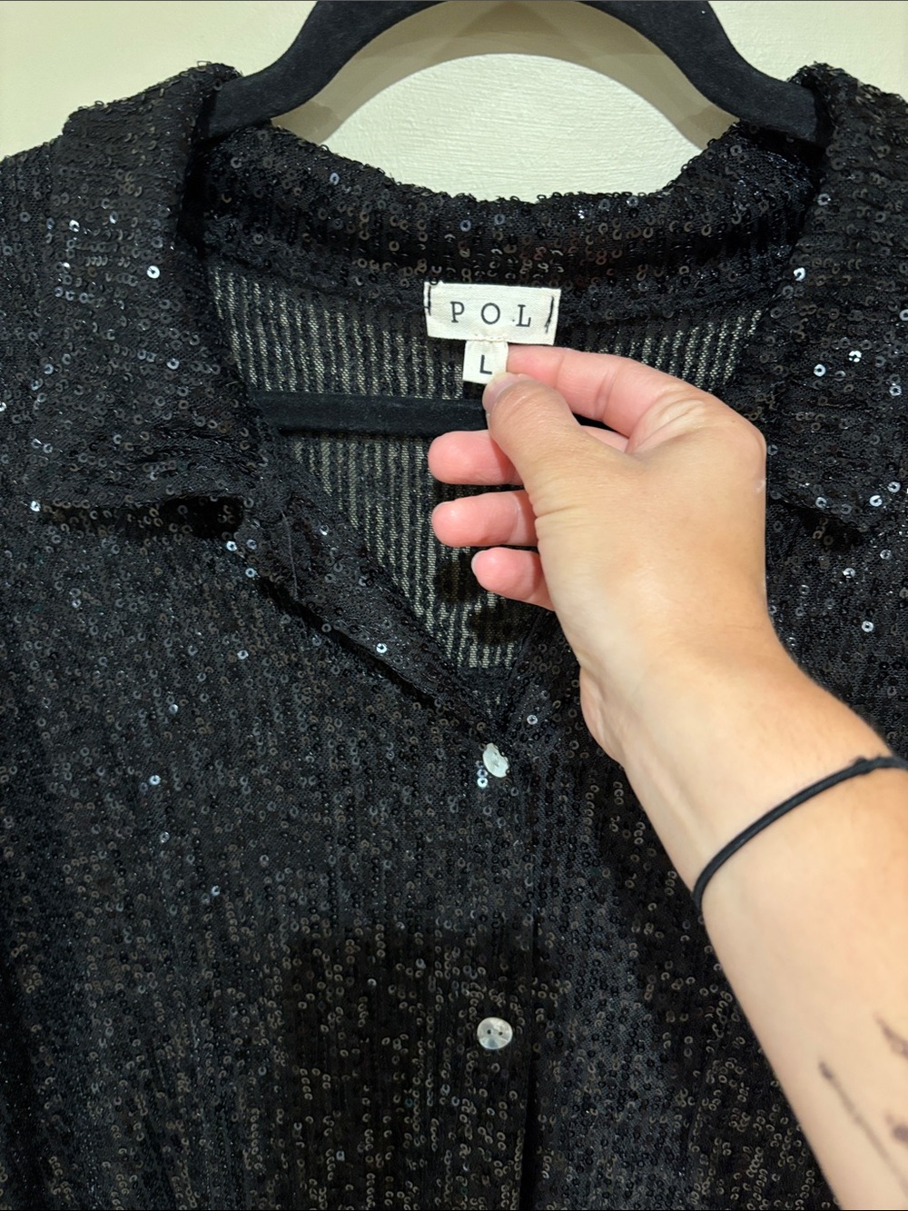 POL black sequin button down - Picture 4 of 5